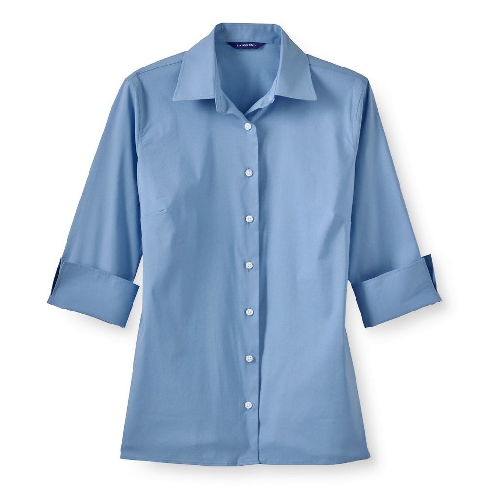 NEW Lands End 3/4 Slv Stretch Button Down Shirt 4 NWT China Blue - Picture 10 of 10